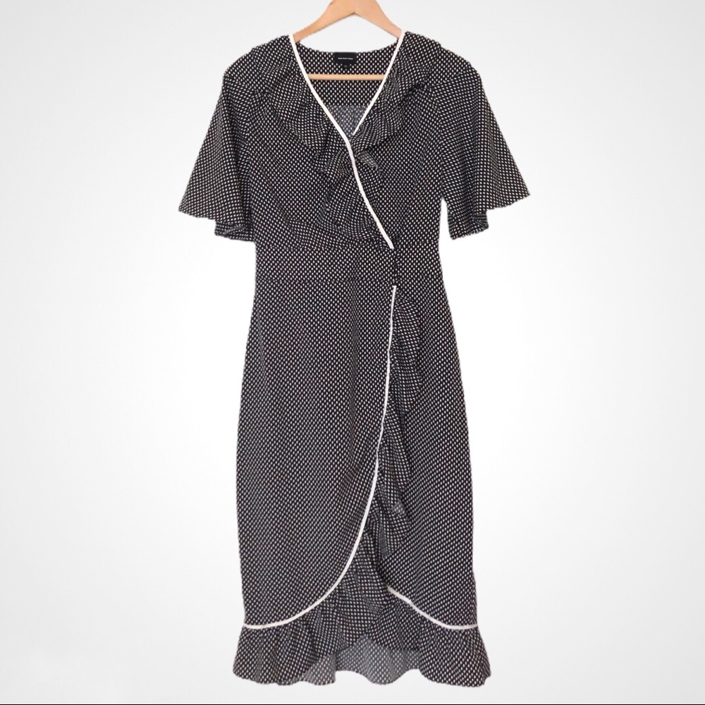 Polka Dot Faux Wrap Bell Sleeves Dress